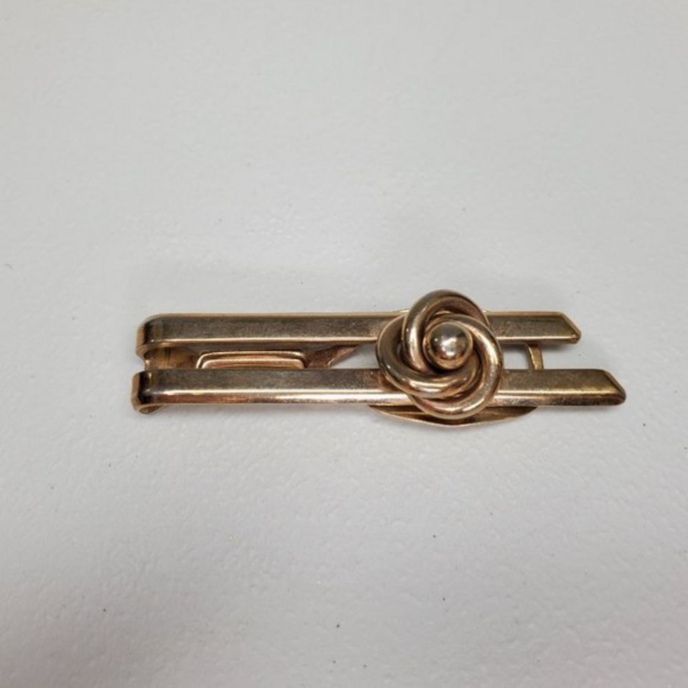 Knot Tie Bar Gold Tone Swirl Ball Stripe Vintage S‎